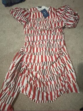 Shop Fancy D Red and White Striped Ruched Dress